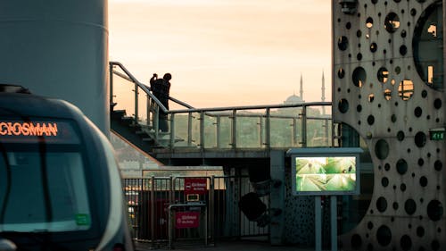 Person on Stairs on Halic Metro Station with Hagia Sophia behind