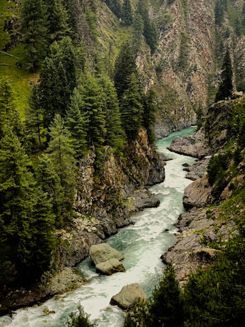 River Flowing in Mountains Landscape