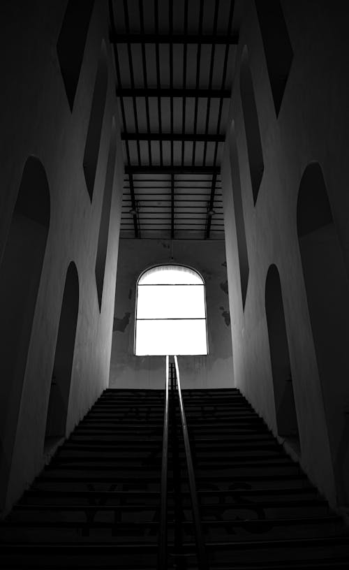 계단, 난간, 블랙 앤 화이트의 무료 스톡 사진