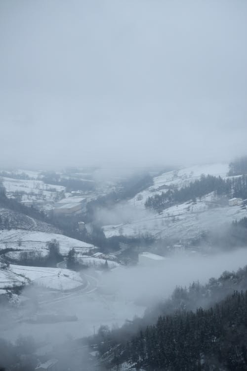 High Angle View of Rural Landscape in Winter 