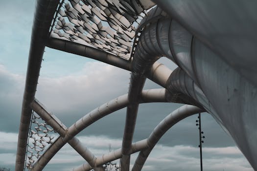 Abstract view of unique architectural design with intricate metal patterns in Ankara, Türkiye.