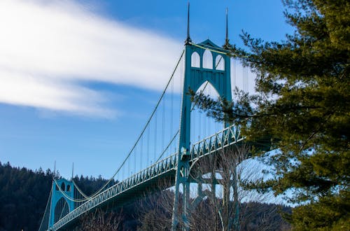 Low Angle Photo of Suspension Bridge