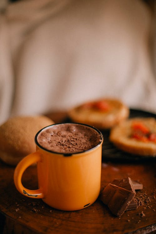 Free Chocolate Drink in a Yellow Cup Stock Photo