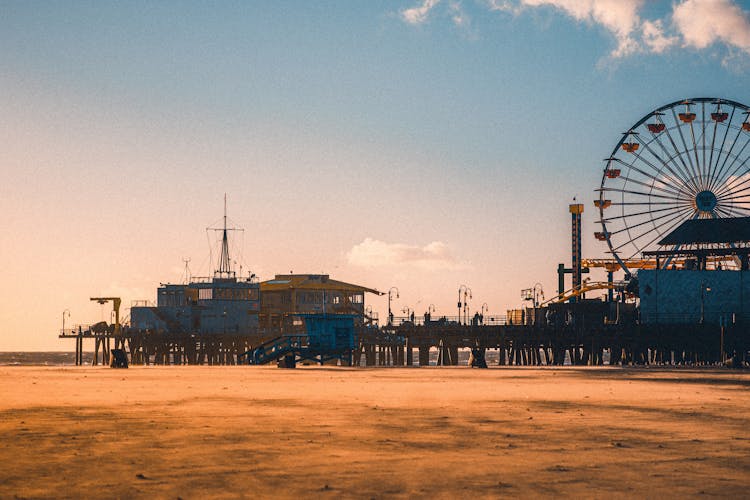 Photo Of Santa Monica Pier In Santa Monica, California At Sunset