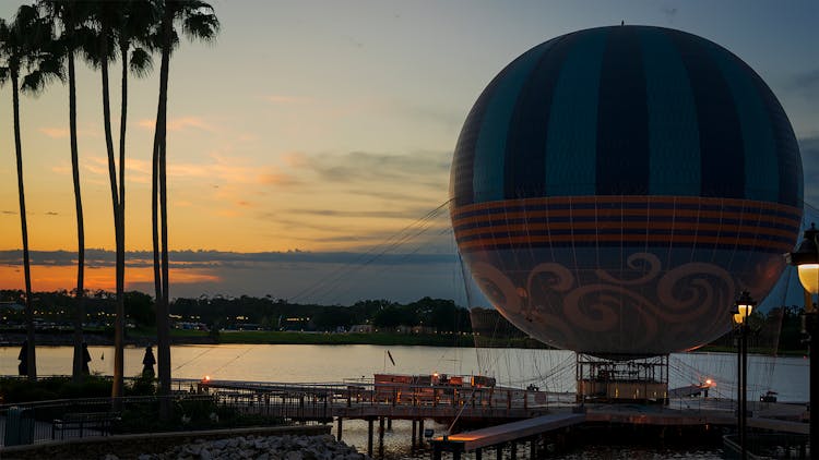 View Of A Hot Air Balloon On The Shore Of Lake Buena Vista, Florida, USA