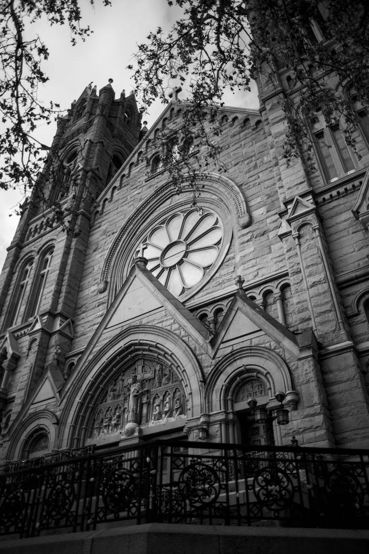 Grayscale Photo Of The Cathedral Of The Madeleine