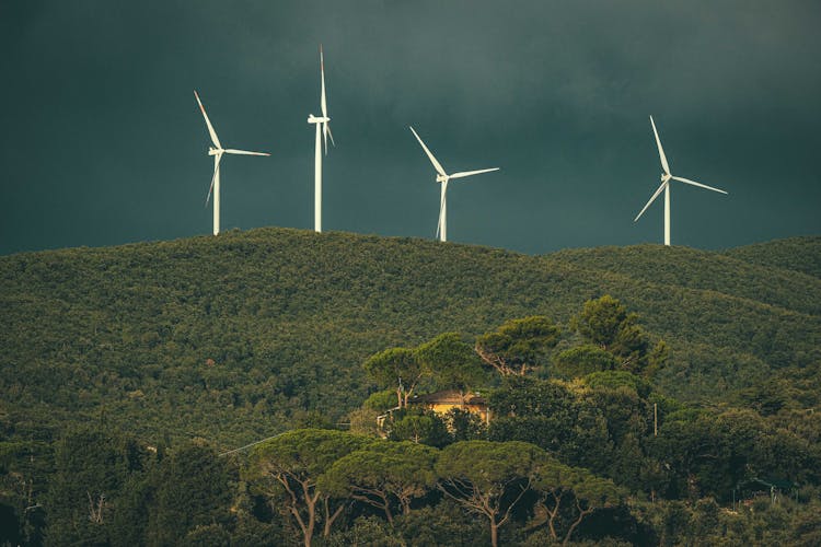 Wind Turbines On A Mountain 