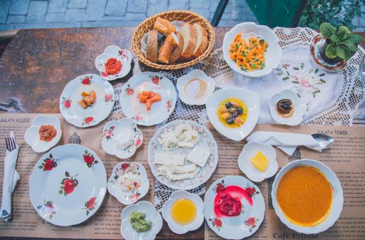 A Turkish breakfast spread