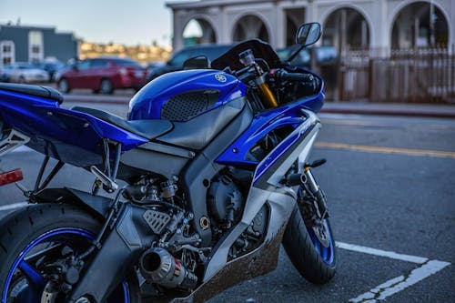 Photograph of a Blue Motorcycle