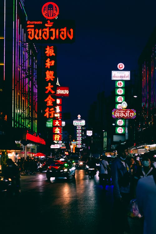 Yaowarat Road in Bangkok, Thailand at Nighttime