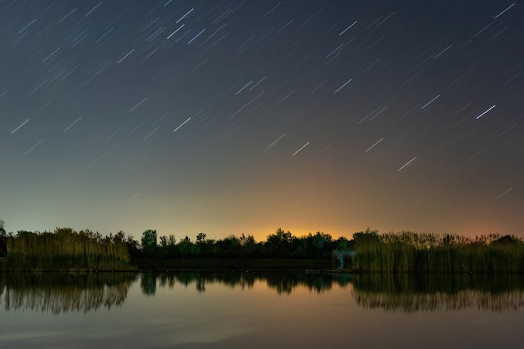 Meteor Shower Above Lake Shore