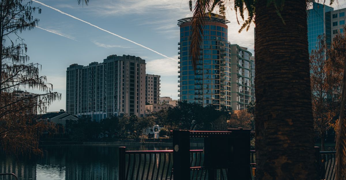 Orlando theme park resort hotels at dusk