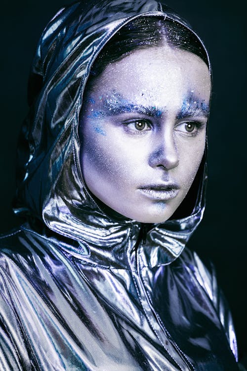 Woman with Silver Makeup in Outerwear