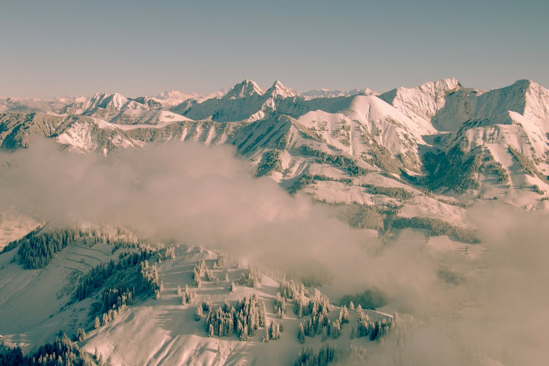 Panoramic View of Snowy Mountains 