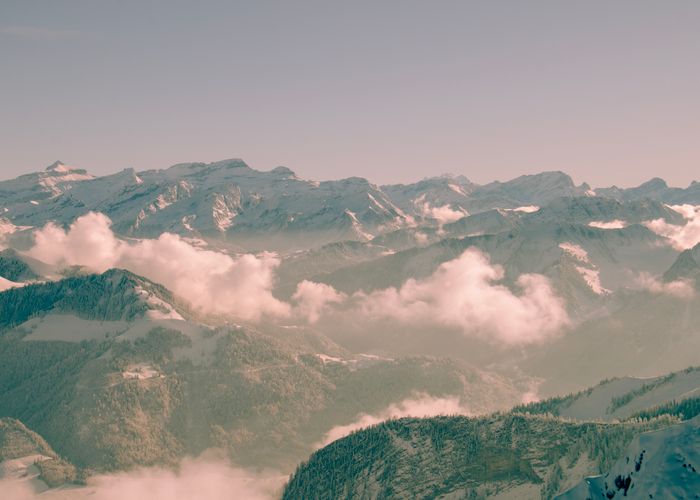 Aerial photography of snowcapped mountain range