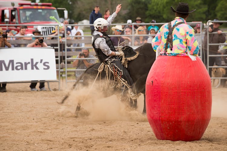 A Man Riding A Bull