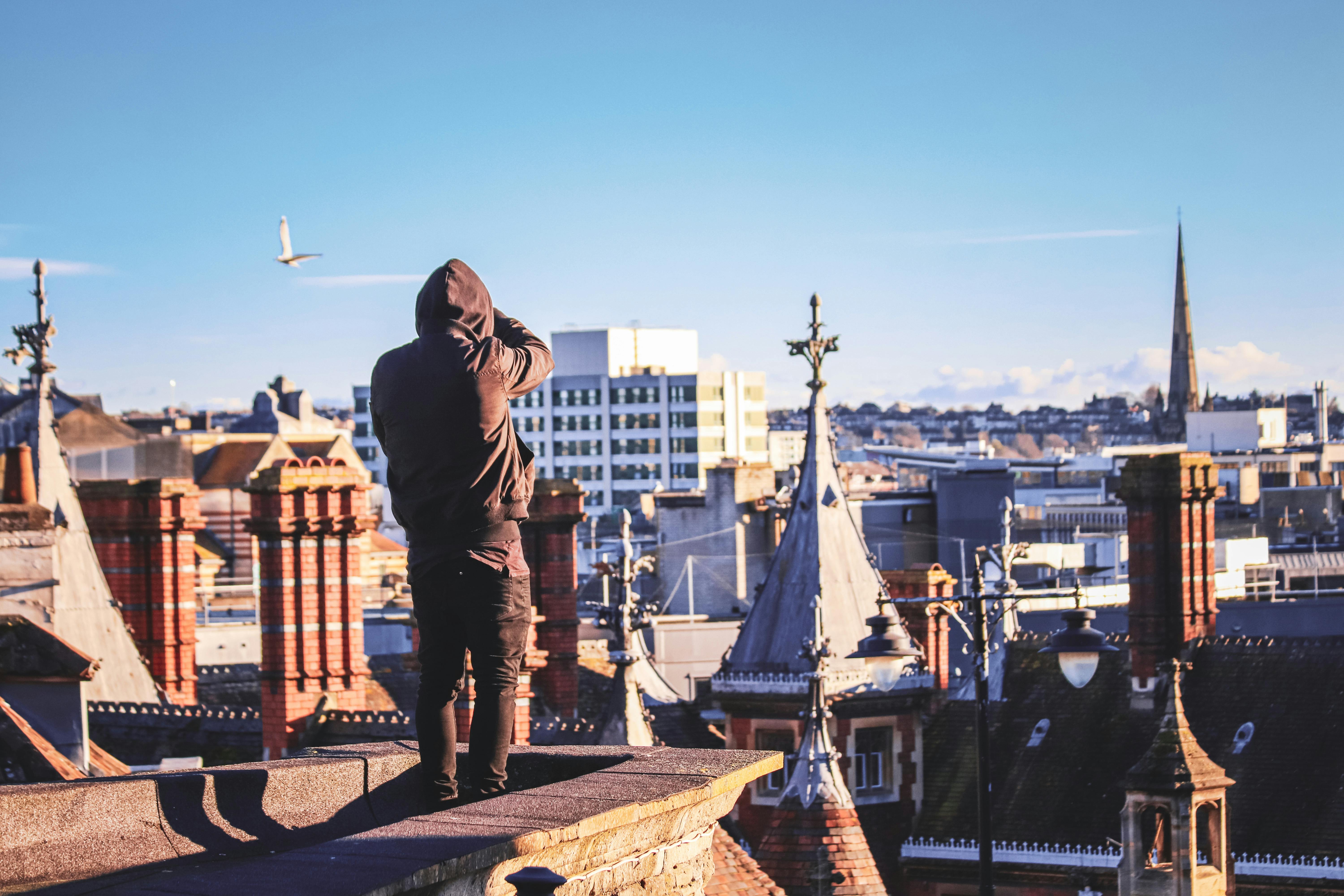 Guy Looks Skyscrapers Istanbul Boy Background Stock Photo