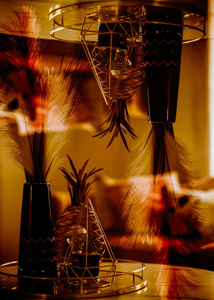 Golden Decor On Table Indoors