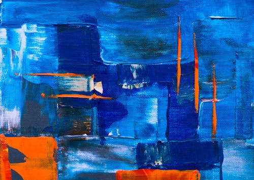Blue, Orange, White, and Green Abstract Painting