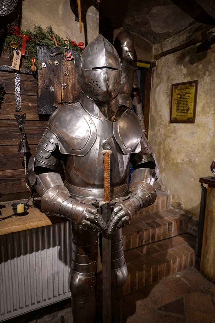 Medieval Knight Armor In Rusty Interior