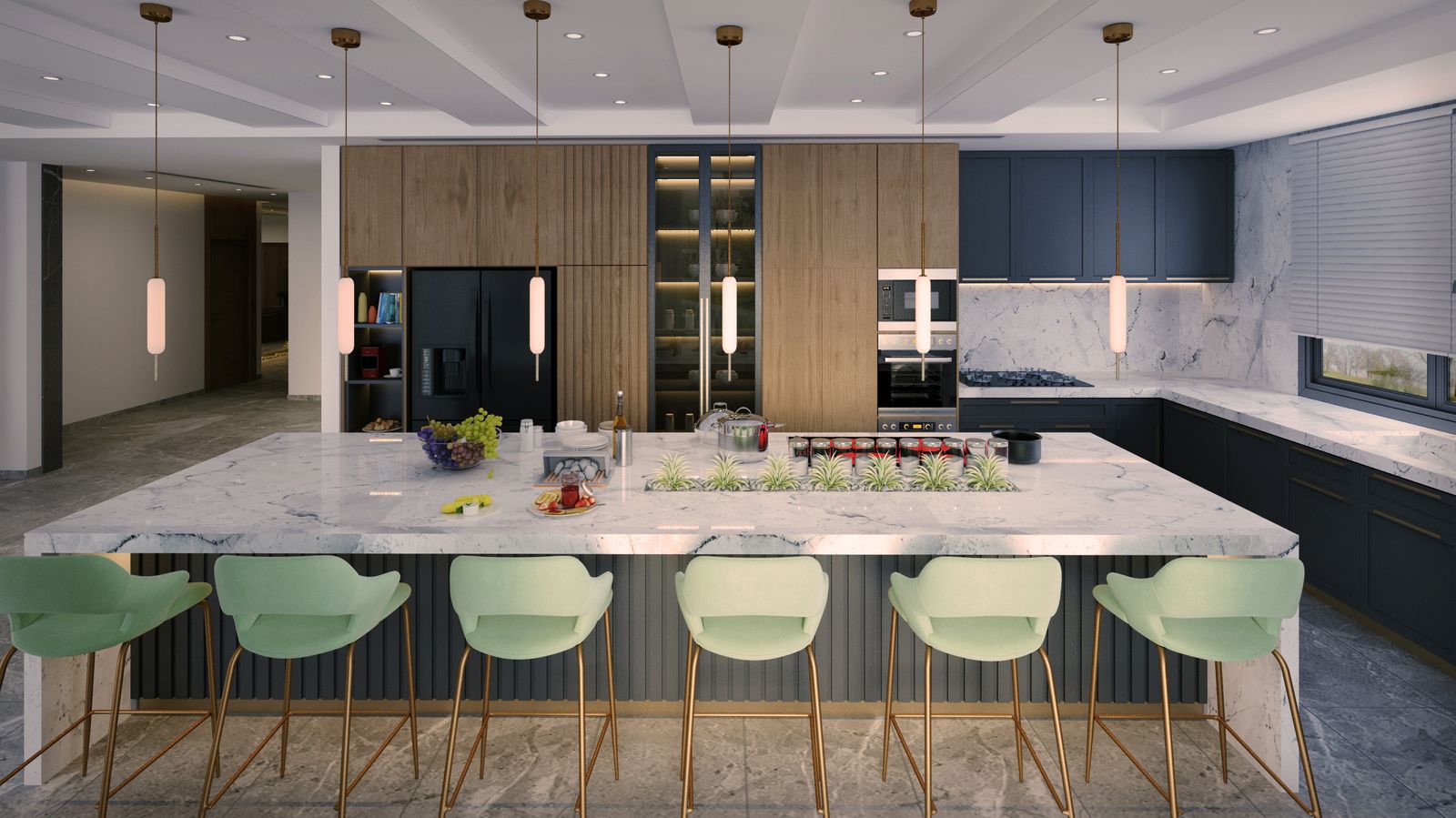 Modern kitchen with warm wood cabinetry