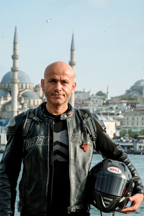 Biker Holding a Helmet, Istanbul, Turkey 