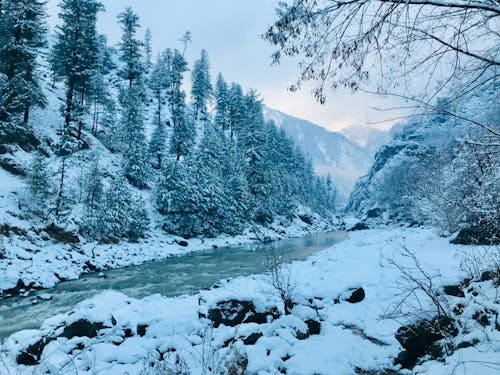 Winter Landscape of a River in a Valley 