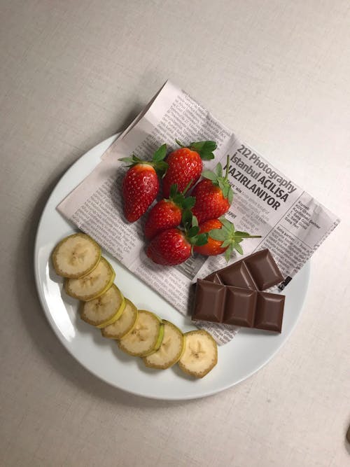 Chocolate and Fruits on Plate