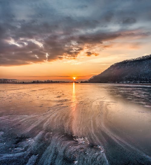 Sunset over Frozen Lake