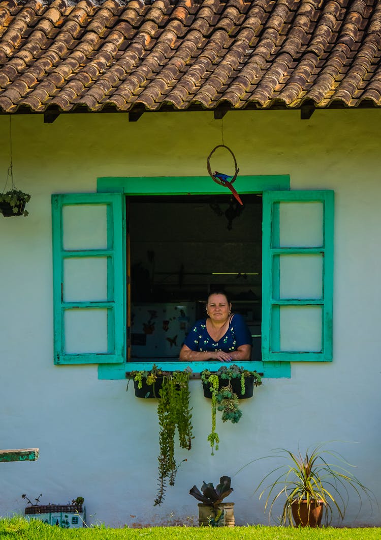 Woman Leaning On A Window