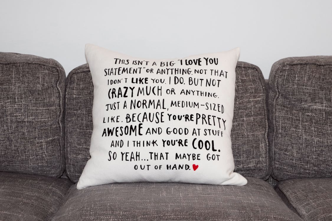 A cushion with a quote on it