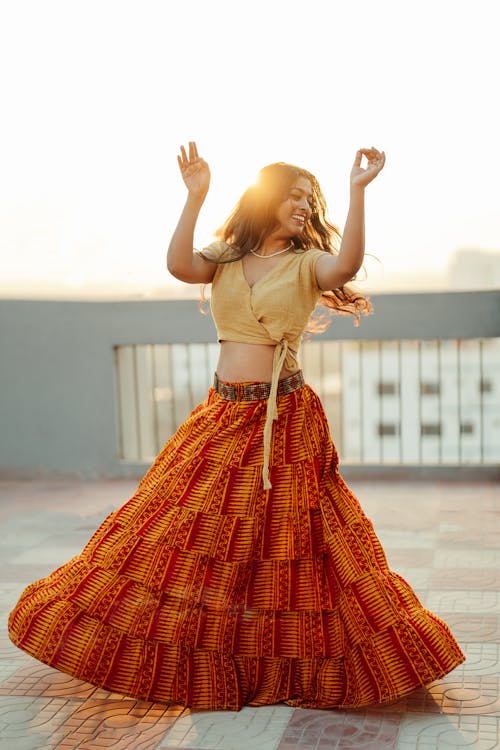 Woman Wearing Maxi Skirt Dancing