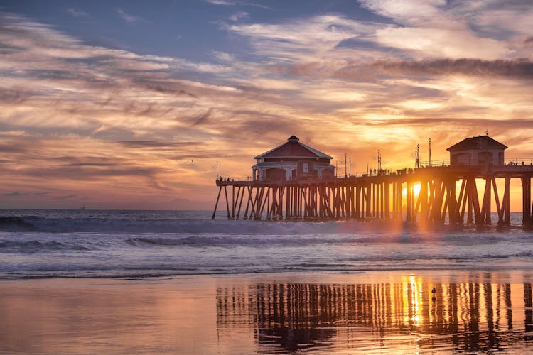 Boardwalk On Huntington Beach In California