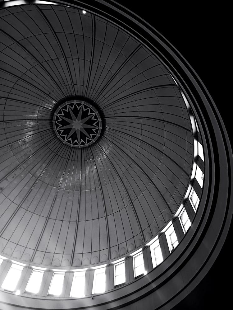 Ceiling Of A Dome In Grayscale Photography