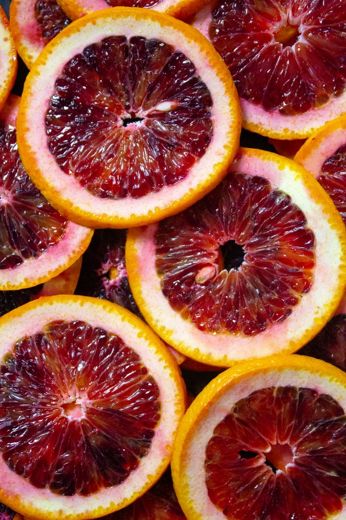 Vibrant close-up of fresh blood orange slices