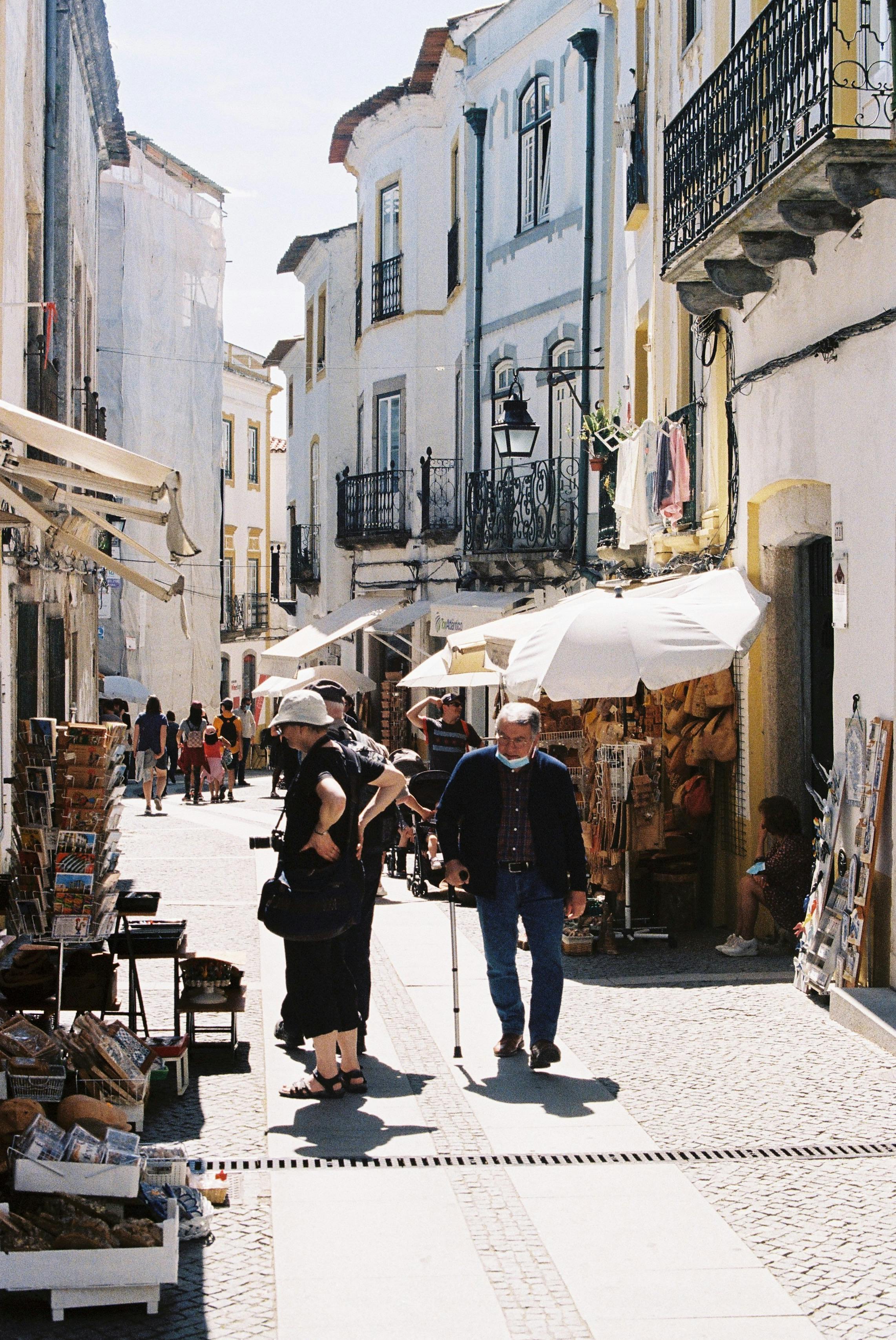 Free People in the Old Town Street Market Stock Photo
