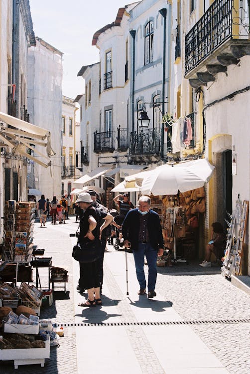Free People in the Old Town Street Market Stock Photo