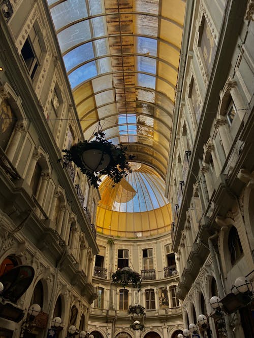 Low Angle Shot of a Glass Ceiling in Perspective