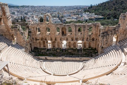 Free A stunning view of the Odeon of Herodes Atticus in Athens, showcasing ancient architecture. Stock Photo