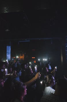 Excited concert crowd in Germany with raised arms and phones capturing the moment at night.