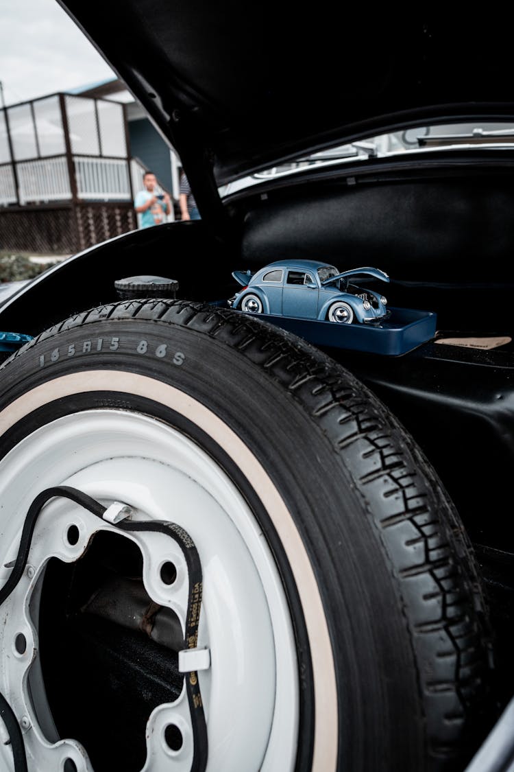 Blue Volkswagen Beetle Toy Car Under The Hood Of A Real Type 1