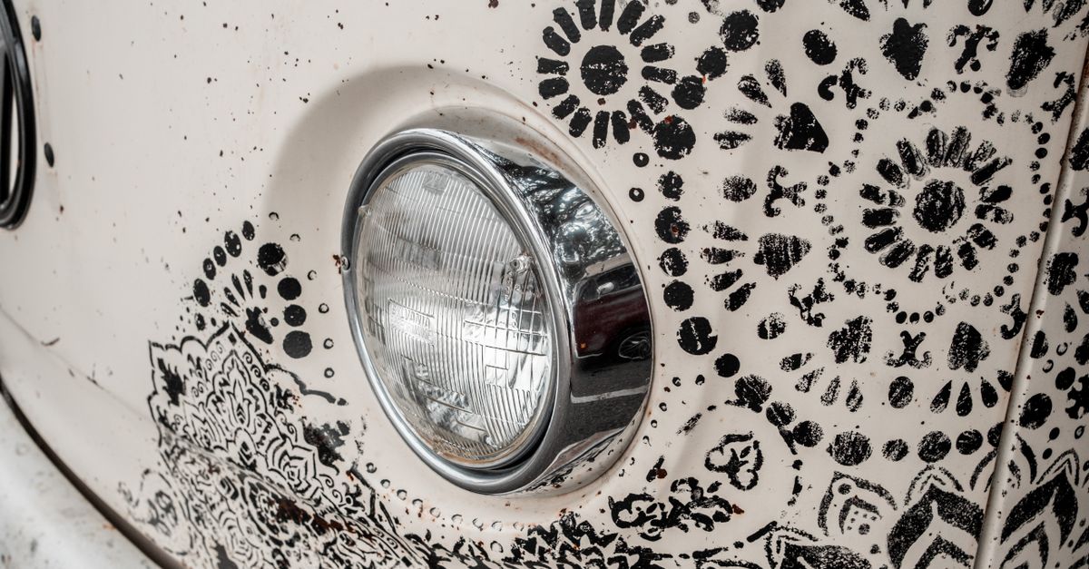 Vw Pattern Background White Rusty Volkswagen Type 2 Decorated with a Floral Pattern · Free ...