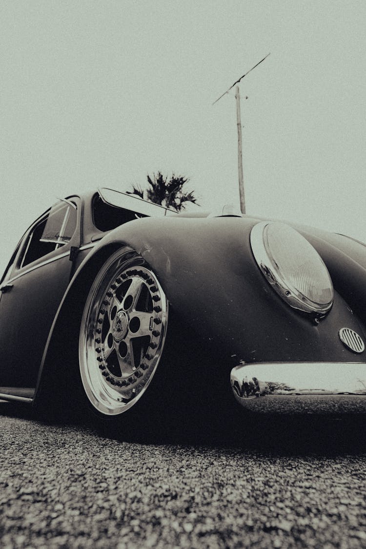 Vintage Volkswagen Beetle In Black And White