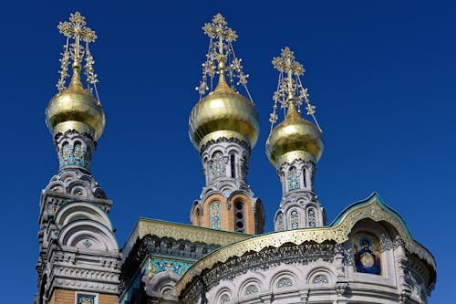 Towers of the Church of the Savior on Blood in St Petersburg Russia