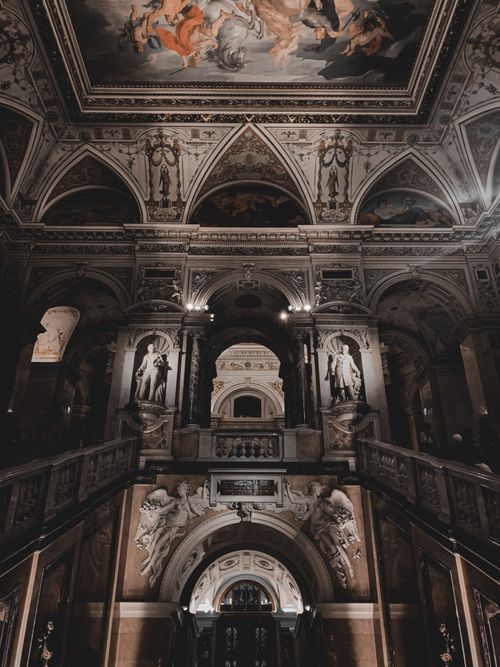 Free Explore the grand interior of Vienna's Natural History Museum with its ornate architecture and rich frescoes. Stock Photo