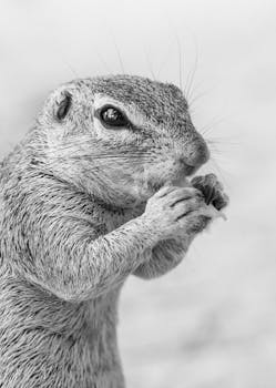 一只地松鼠警觉的黑白特写，十分迷人