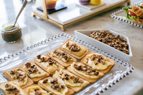 Tray of Bread with Cheese and Granola