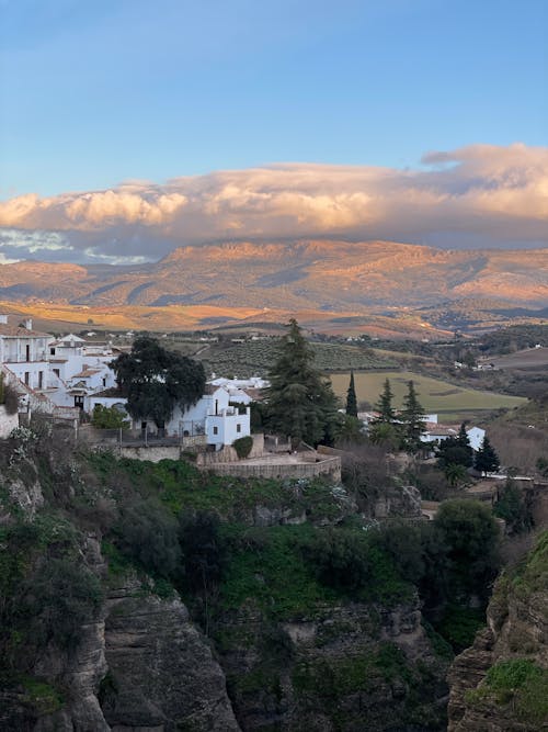 Rolling Mountain Landscape and Village