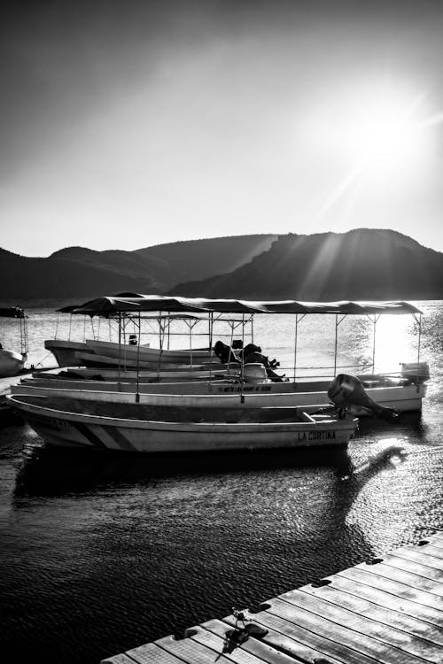 Fotobanka s bezplatnými fotkami na tému čierny a biely, člny, jazero