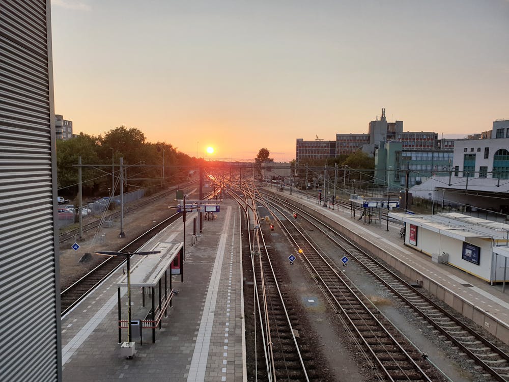 Free stock photo of clear sky, sunset, train station Stock Photo